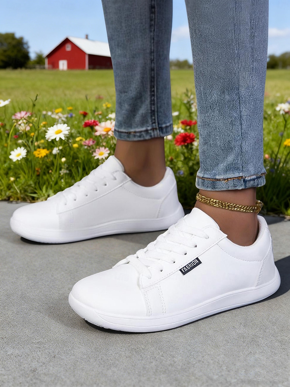 Zapatillas clásicas blancas de piel sintética de corte ancho para mujer: zapatos planos informales con cordones para tenis, caminar, la escuela y uso diario. 2026 - $34.99 –P2