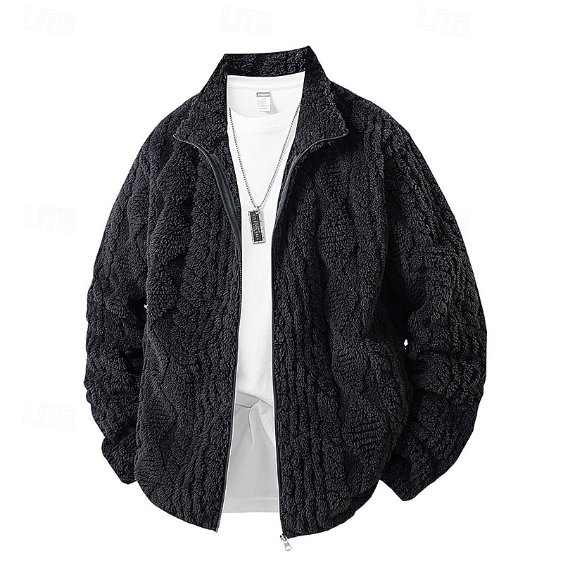 Муж. Зимняя куртка Пальто тедди Повседневная куртка Отпуск Повседневные Сохраняет тепло Карман Флис Осень Зима Полотняное плетение Мода Уличный стиль Воротник-стойка Обычная Черный Цвет хаки Жакеты 2026 - $34.99 –P9