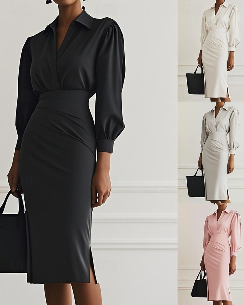 Damskie Długa sukienka sukienka maxi Czarna sukienka Sukienka ołówkowa Elegancja Moda Nowoczesny Codzienny Biuro Święto Regularny Równina Długi rękaw W serek Czarny Rumiany róż Jasnoszary Beżowy 2026 - $28.99 –P1
