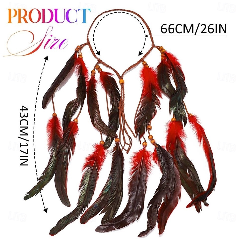 Samba Accessories Bohemian Red Black Feather Hair Extension Headband - Hippie Adjustable Braided Hairpiece with Beadsl Performance Costume 2026 - $9.49 –P2