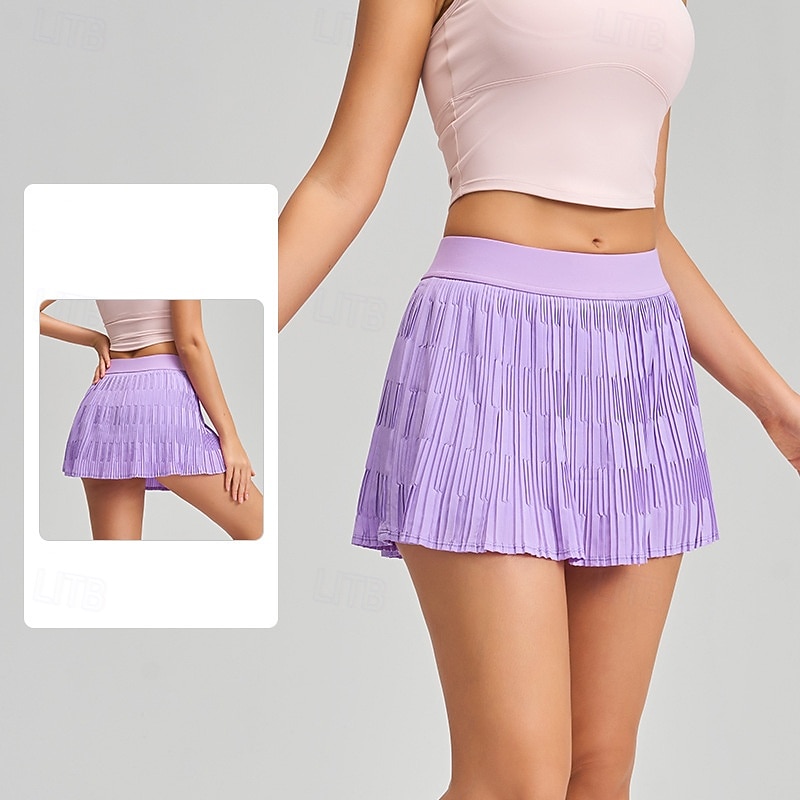 Dam Solid färg Avslappnad kjol Träningskjol Elastisk Svettavvisande Andningsfunktion Tennis Pickleball Yoga Underdelar Svart Vit Gul Tenniskläder 2026 - $25.99 –P1