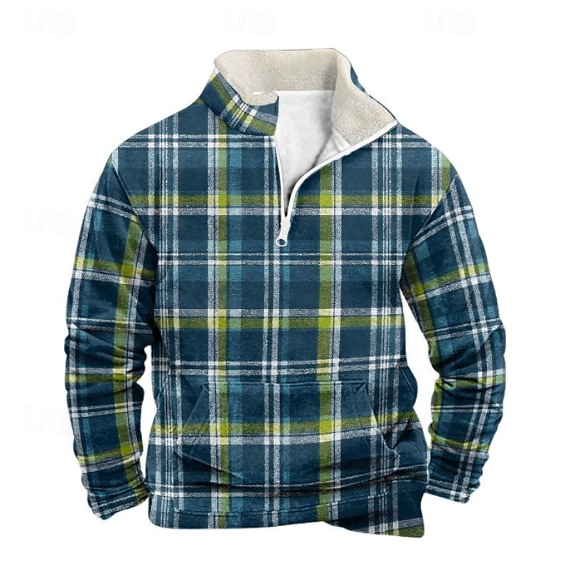 Miesten Ruutu / skotti Tulostus Neljännesvetoketjullinen collegepaita Loma-collegepaita paidat Pitkähihainen Villapaita Puolivetoketju Vintage retro Painettu Pyhäpäivä Bile Painettu Syksy Talvi 2026 - $20.99 –P4