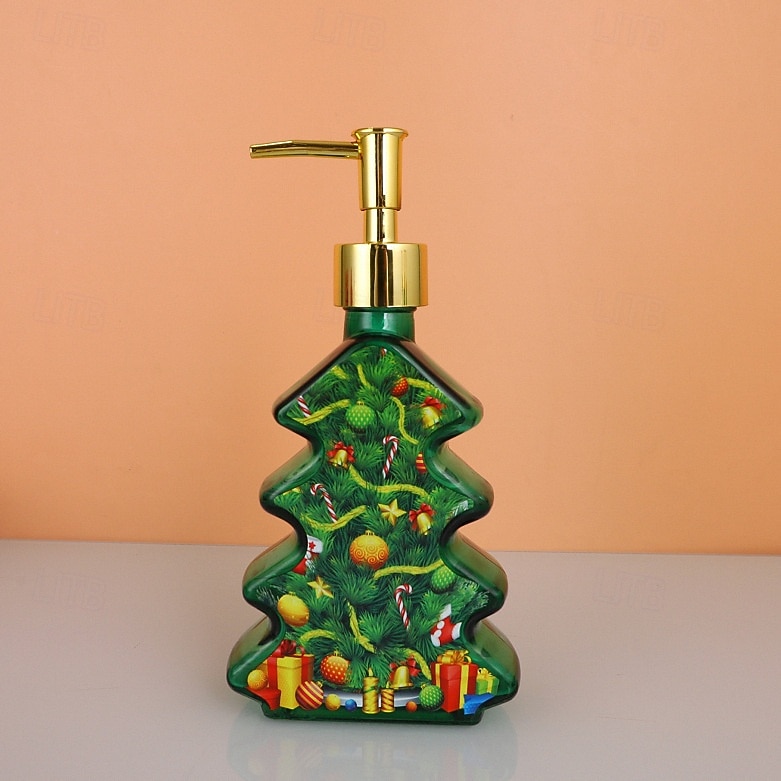 Glass Christmas Tree Hand Pump Dispenser Bottle - 300ml Red/Green Reusable Travel-Sized Soap/Lotion/Cleanser Container with Golden Reindeer Snowflake Design for Kitchen, Bathroom, Office - Durable 2026 - $6.99 –P15