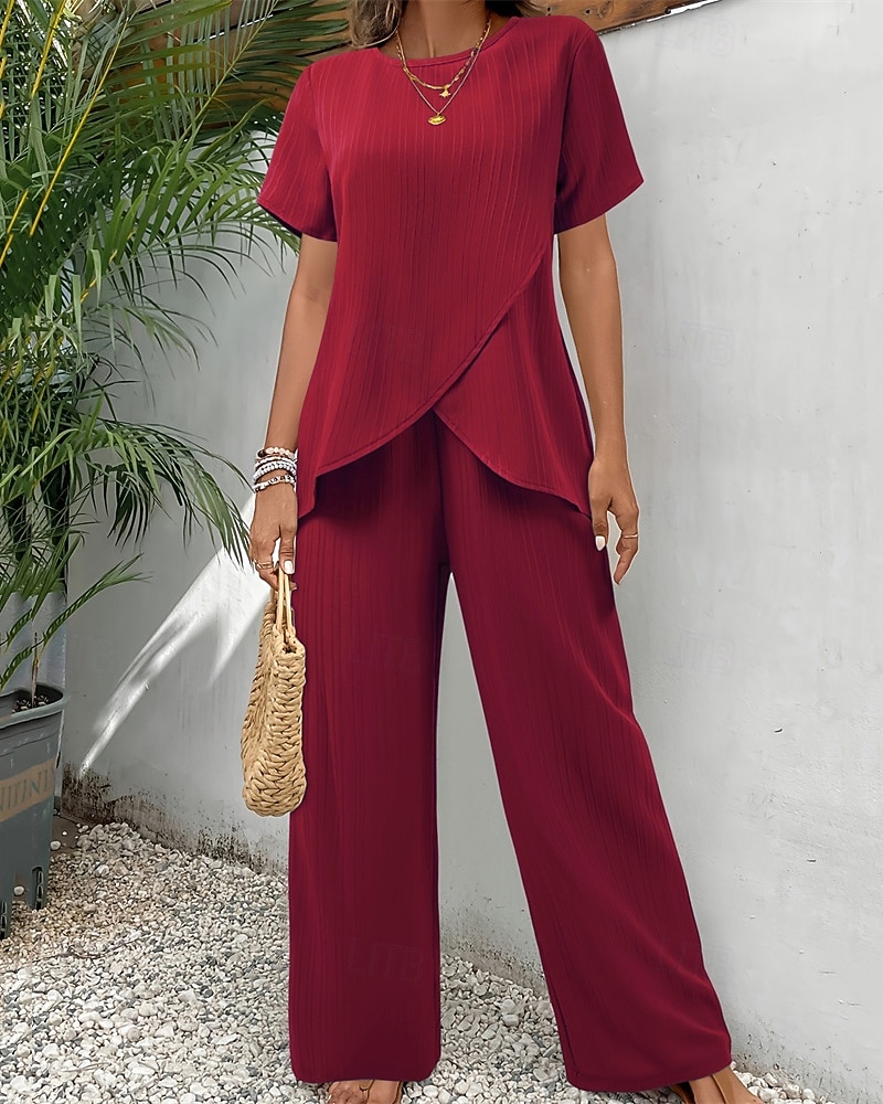 Жен. Футболка Комплекты брюк Болеро Топ С короткими рукавами Вырез под горло Круглый вырез Сплошной цвет Мода Уличный стиль Повседневные на открытом воздухе Отпуск Красный Темно синий Зеленый Лето 2026 - $15.99 –P1