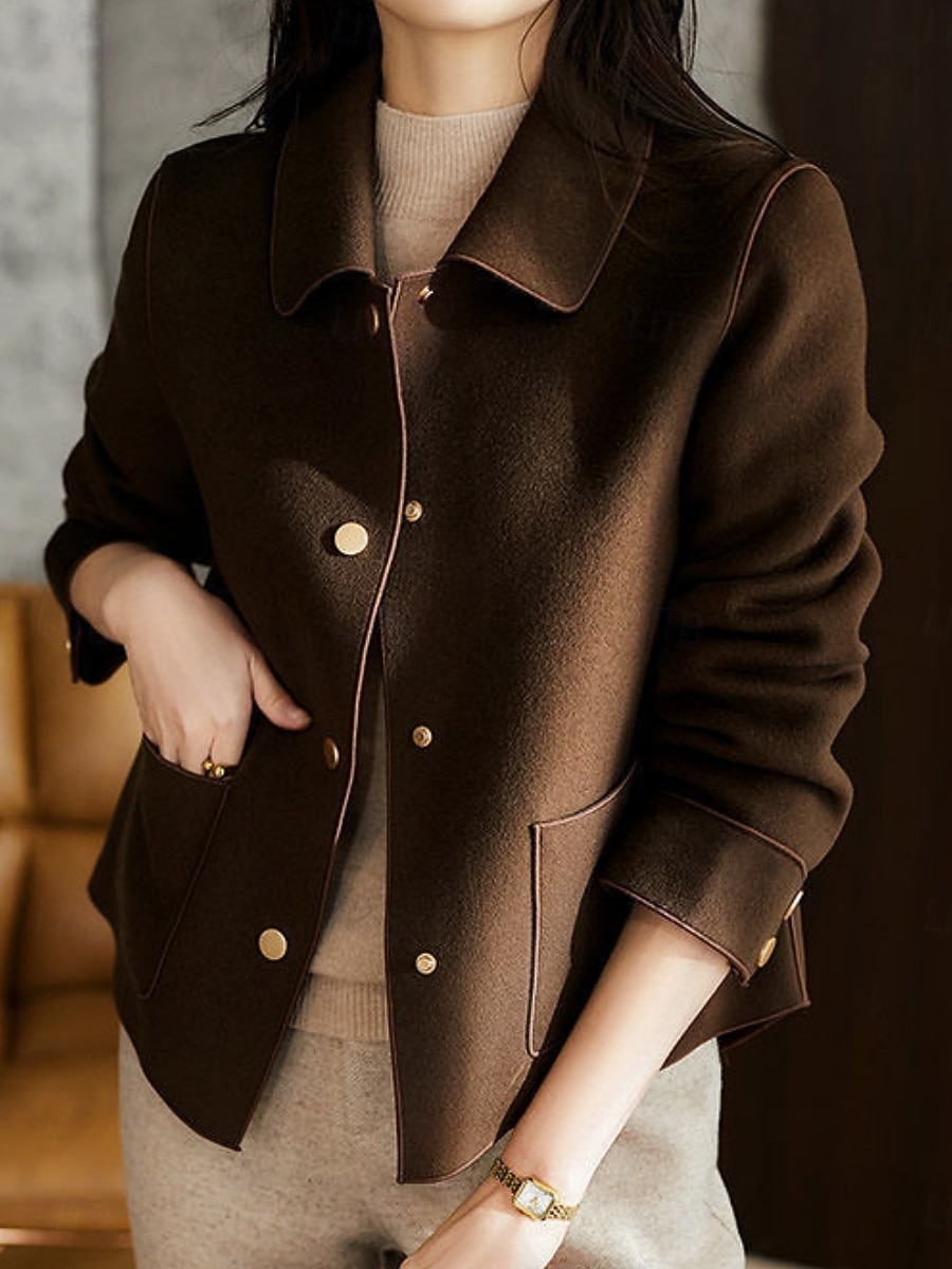 Damen Freizeitjacke Bequem Atmungsaktiv Tasche Knöpfe Lässig Einfach Urlaub Straße Lässig Alltagskleidung Einreihig Kurz Umlegekragen Normale Passform Langarm Oberbekleidung Schwarz Beige Kaffee 2026 - $25.99 –P2