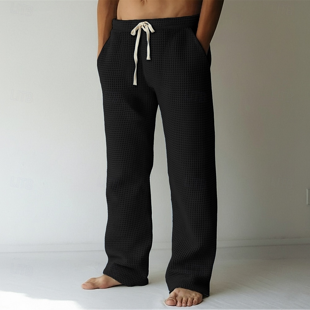 Herren Jogginghose Hose Baggy-Hosen Gerade geschnittene Sweatpants Waffelhose Kordelzug Elastischer Bund Einfach Atmungsaktiv Volle Länge Urlaub Lässig Täglich Klassicher Stil Basic Schwarz Weiß 2026 - $24.99 –P5
