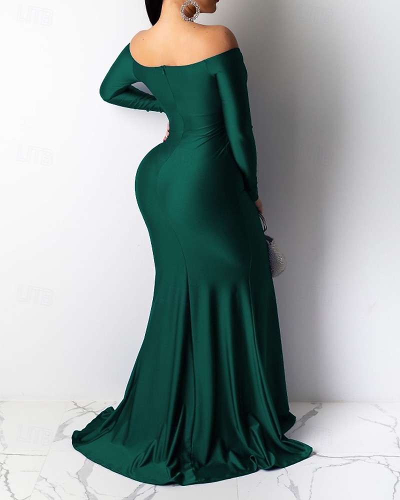 Damen Langes Kleid Maxikleid schwarzes kleid Abschlussballkleid Partykleid Elegant Modern Party Besonderer Anlass Abendgesellschaft Normale Passform Einfach Langarm V Ausschnitt Blau Schwarz Rote Grün 2025 - $31.99 –P9