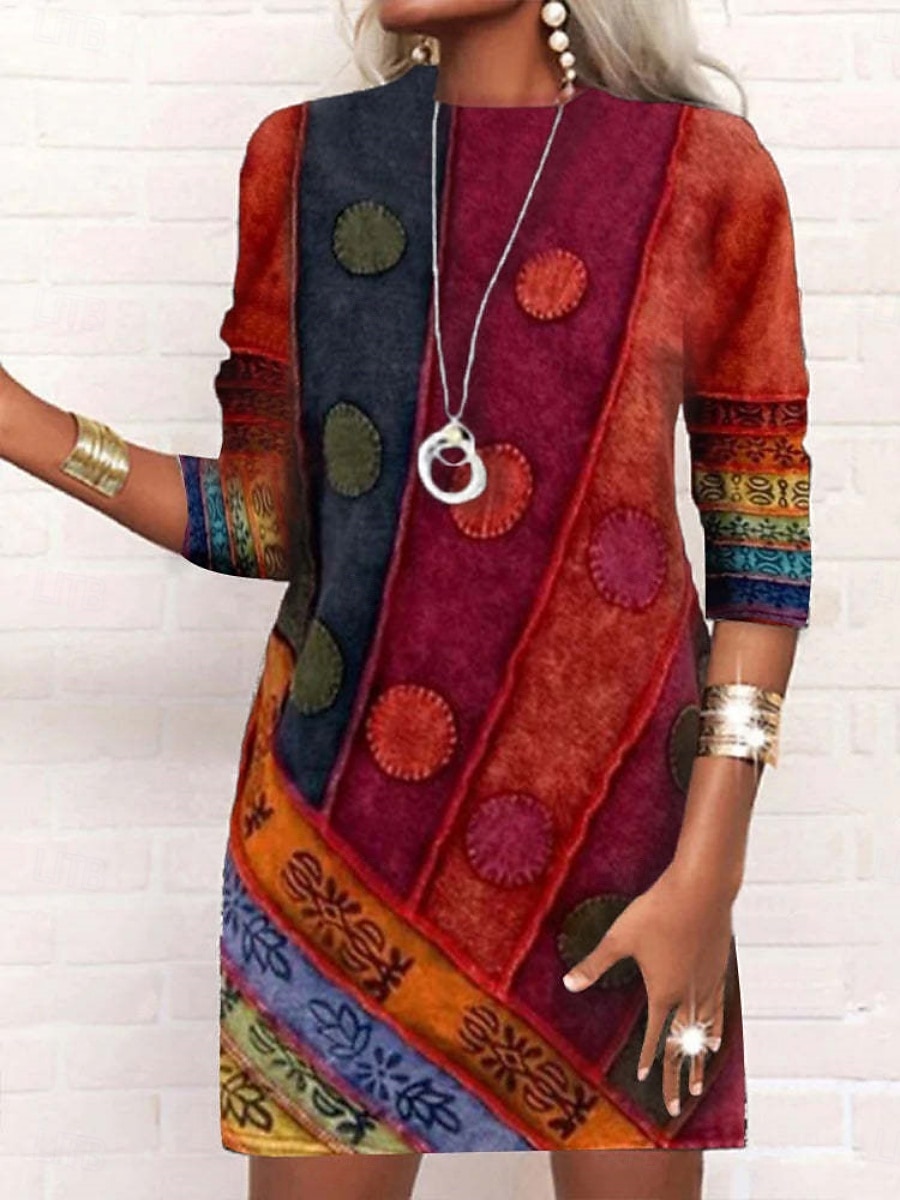 Damskie Sukienka mini Sukienka dresowa Codzienne sukienki Zabytkowe Codzienny Biuro Urlop Regularny Geometryczny Kolorowy blok Długi rękaw Półgolf Czarny Biały Wino Szary Wiosna Jesień 2026 - $26.99 –P4