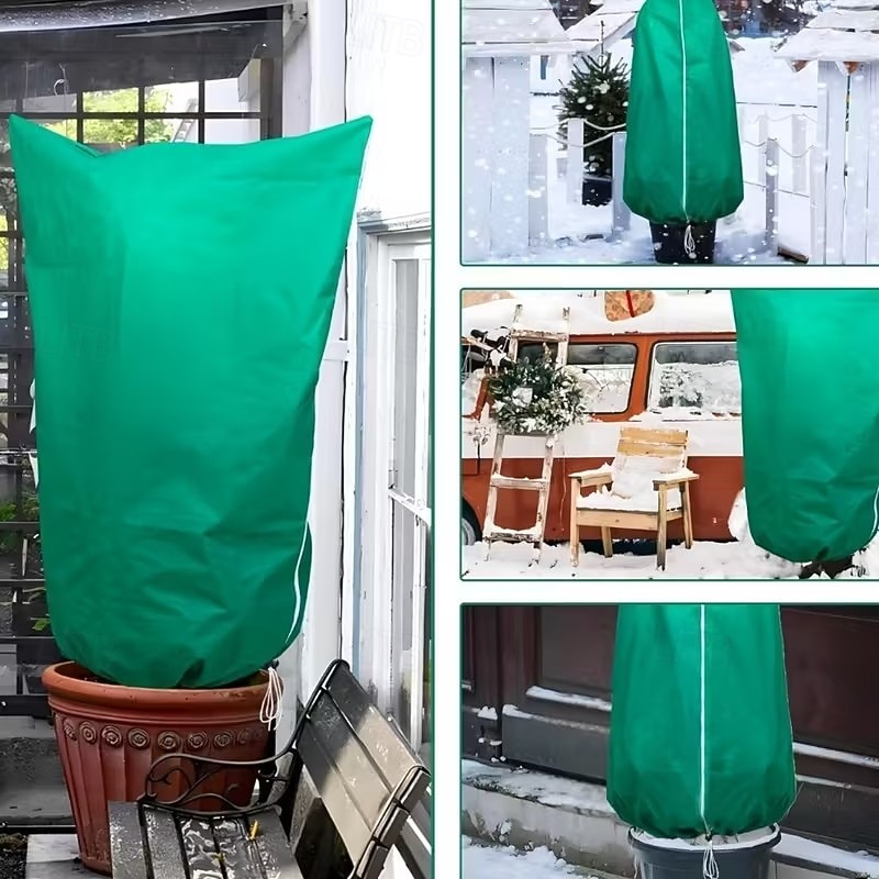 Conjunto de 3 capas protetoras para plantas contra geadas, grandes sacos verdes resistentes ao gelo com fecho de zíper e cordão, proteção de inverno para árvores e arbustos no jardim, ideais para de 2025 por $13.49 –P9