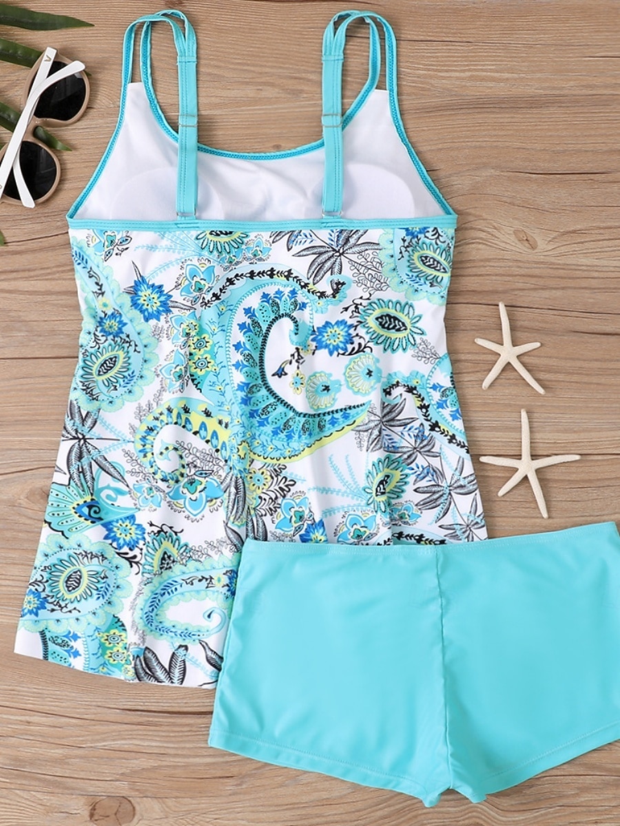 بدلة سباحة نسائية تانكيني قطعتين شورتات تحكم في البطن عالية الخصر نحيف بدون ظهر ملابس شاطئ إجازة مزينة بأنماط بيزلي برقبة على شكل حرف U بدون أكمام 2026 - $33.99 –P13