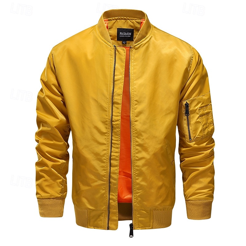 Herr Lättviktsjacka Bomberjacka Vardaglig jacka Utomhus Semester Ficka Vår Höst Slät Streetwear Stylish Kinakrage Normal Svart Gul Vinröd Armégrön Mörkblå Jacka 2026 - $45.99 –P1