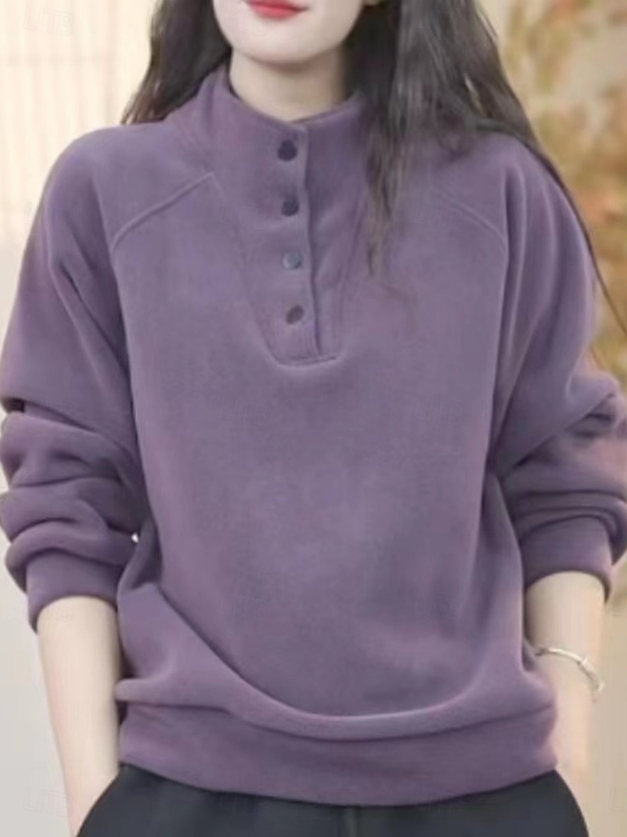 Damen Pullover Sweatshirt Knöpfe Einfach Lässig Langarm Rollkragen Normale Oberteile Straße Alltagskleidung Schwarz Weiß Rote Purpur Grün Herbst Winter 2026 - $21.99 –P1