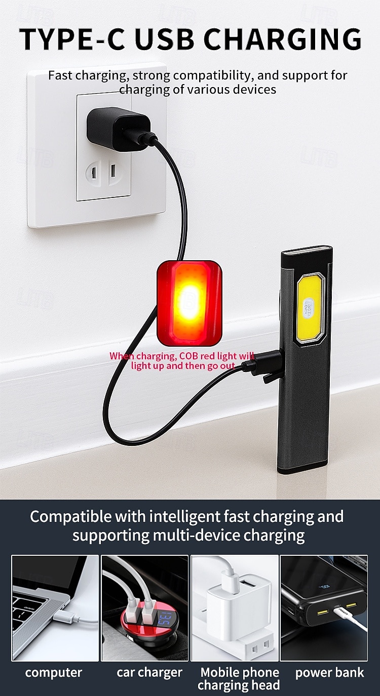 Rechargeable COB Work Light, Super Bright Magnetic LED Flashlight with Pocket Clip, USB-C, 5 Modes with Red & Blue Strobe - Slim Inspection Light for Car Repair, Camping, and Emergency 2025 - $17.99 –P10