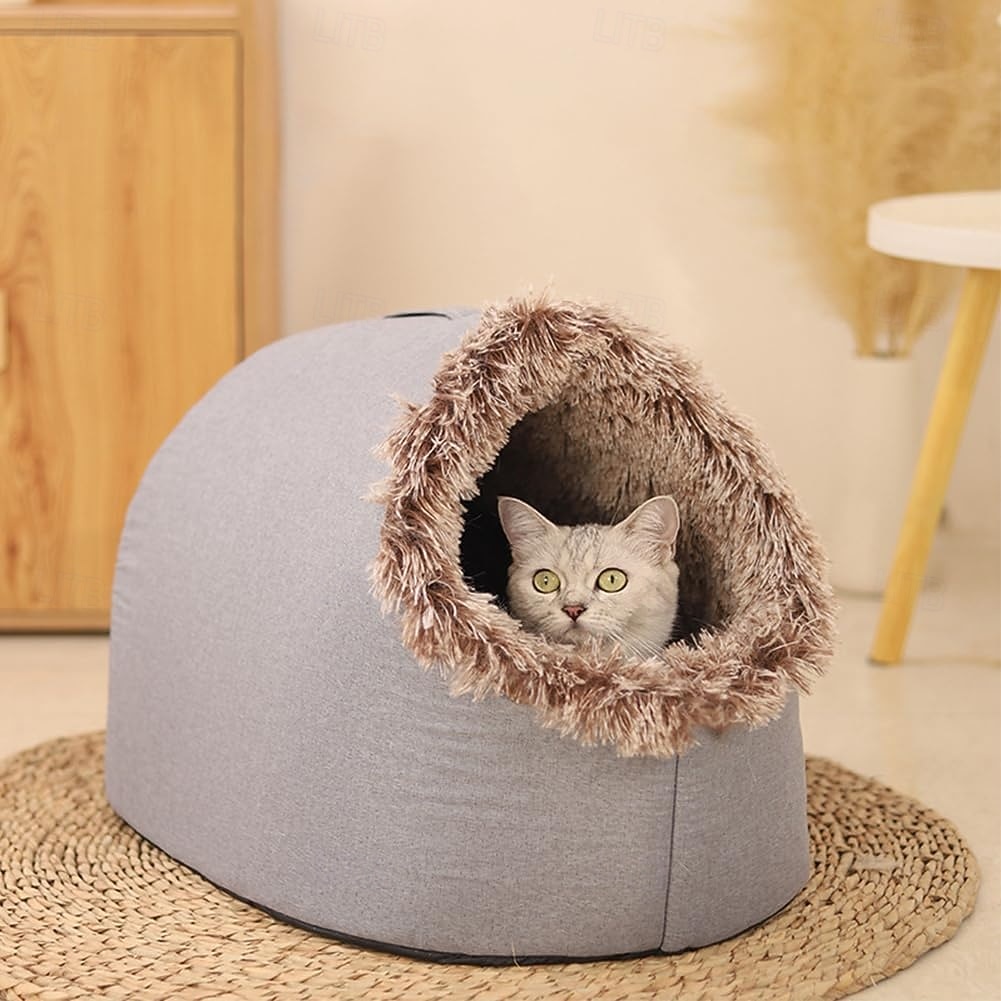 Lit-niche en peluche pour chats d'intérieur &niche pour petits chiens avec revêtement moelleux, lit amovible auto-chauffant et antidérapant, abri lavable pour chat de 2026 ? $26.99 –P10