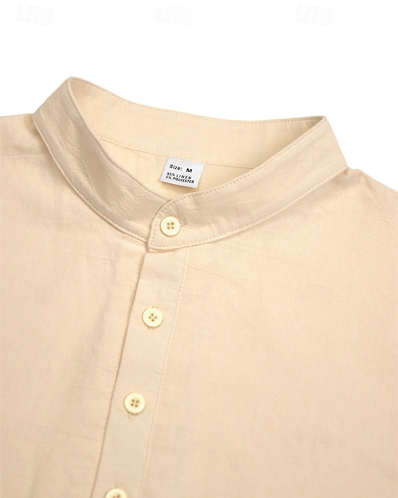 Per uomo Camicia Camicia di lino Camicia popover Camicia casual Camicia di cotone Semplice Vacanza Camicia hawaiana Nero Bianco Cachi Verde militare Manica Lunga Colletto alla coreana Primavera del 2025 a $24.99 –P7