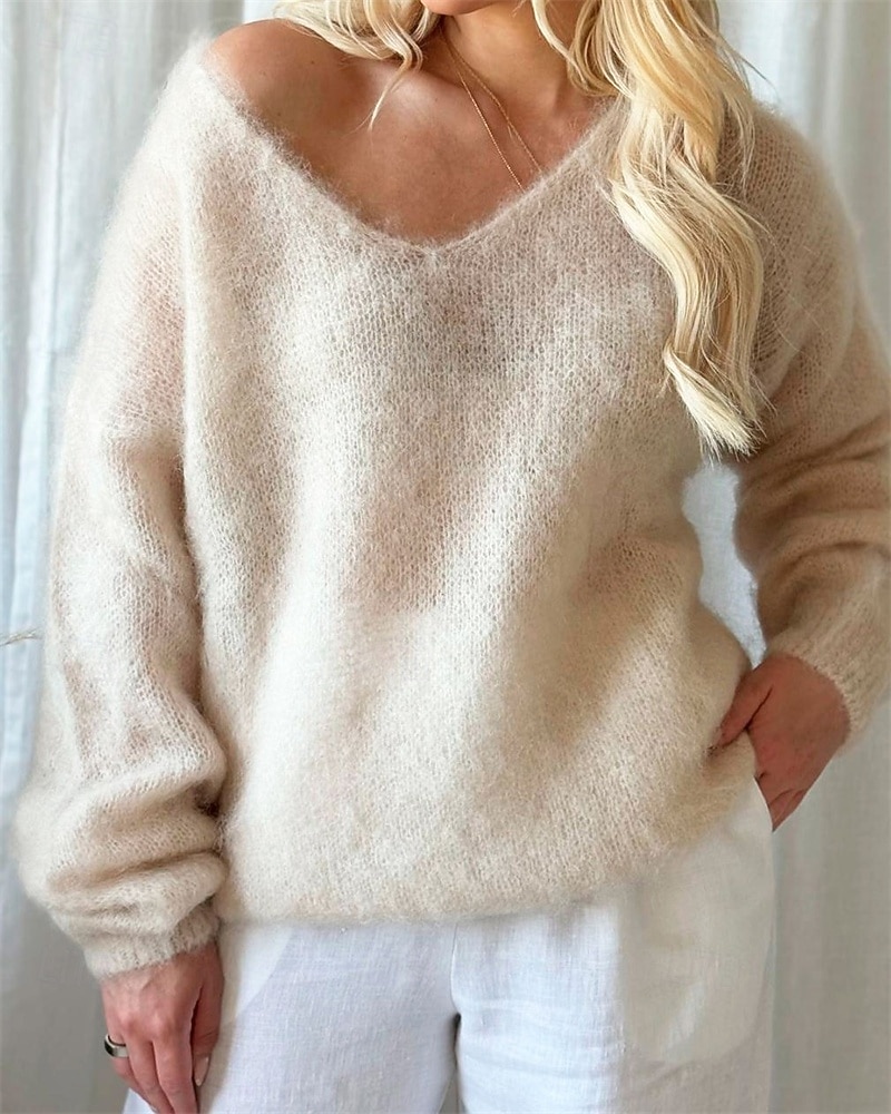 Dámské Svetr Rolák Elegantní Módní Roztomilý Pevná barva Do V Pletený Dlouhý rukáv Běžné topy Plést Venkovní Domů Denní Vodní modrá Světlá růžová Podzim Zima 2026 - $32.99 –P7