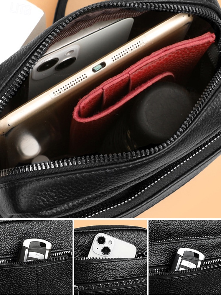 borsa a tracolla da uomo in vera pelle – borsa a tracolla nera e marrone con più tasche con cerniera, elegante e resistente per il lavoro e le uscite informali del 2026 a $18.99 –P7