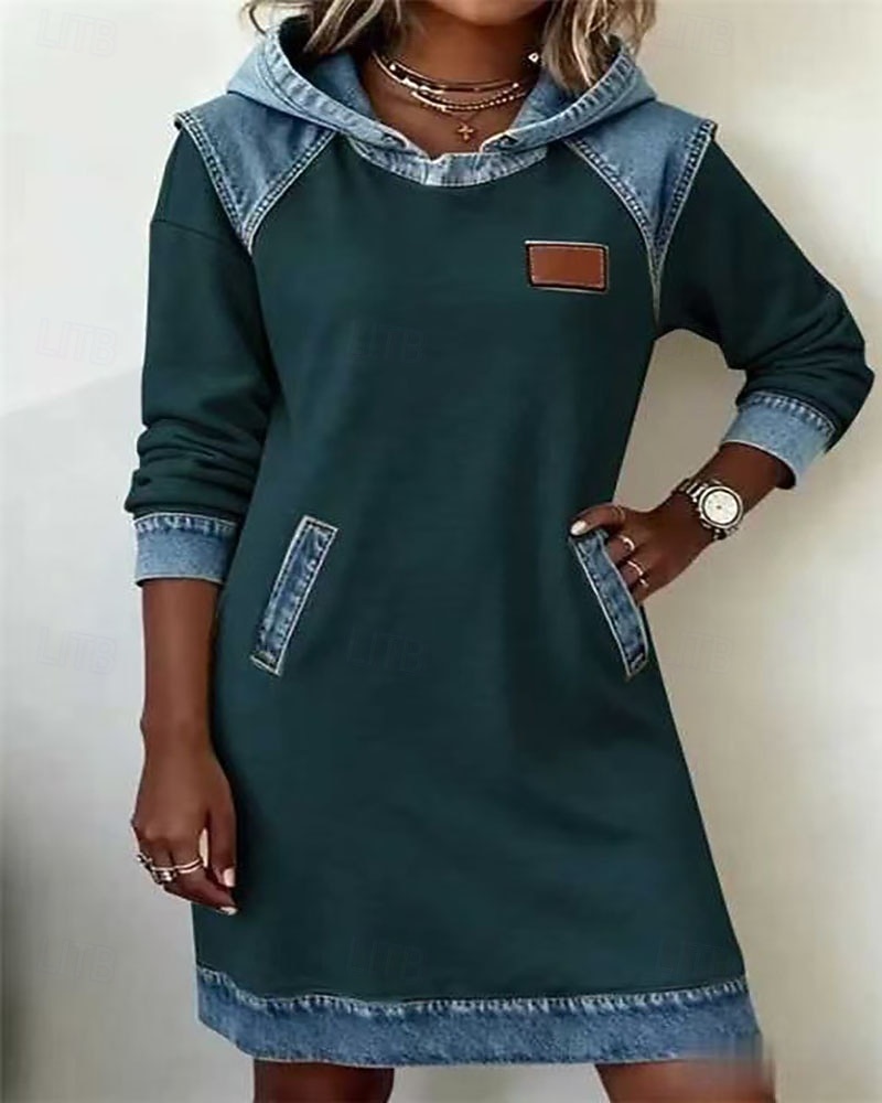 2026年 女性用 ミニドレス パーカードレス カジュアルドレス ファッション 近代の 日常 アウトドア バケーション レギュラー 平織り 長袖 フード付き ブラック ホワイト イエロー グリーン 秋 冬  コレクション – $44.99 –P2