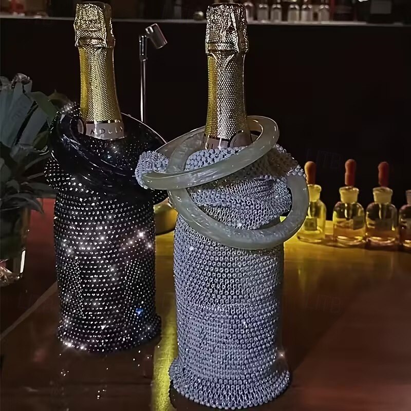 Borsa per vino con strass lucidi - elegante rete elastica con manico rotondo perfetta per matrimoni, compleanni e feste - riutilizzabile ed elegante, adatta a vari temi per occasioni speciali del 2026 a $35.99 –P3