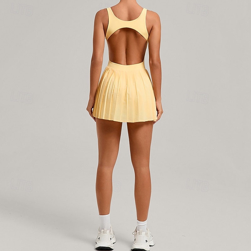 cut out tennis dress Women's Athletic Racerback Cut-Out Pleated Tennis Dress-Wholesale Supplier -Sodalemons Black / L
