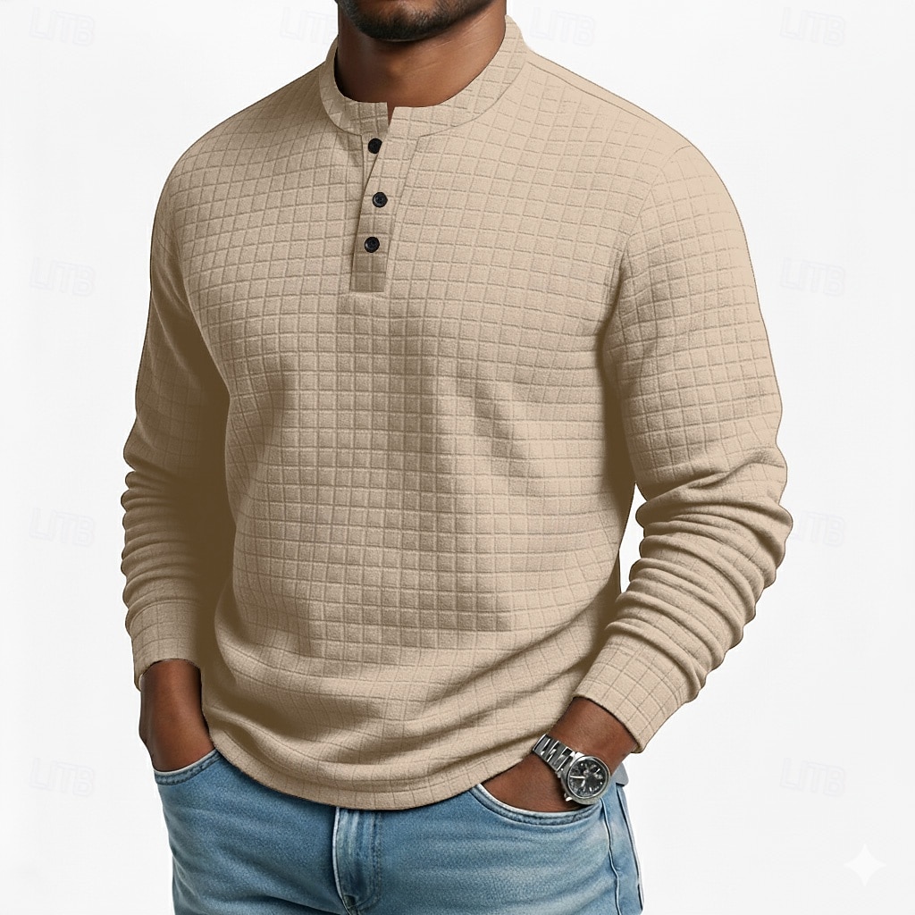 Herr Waffle Henley Shirt T-shirts Långärmad Ensfärgat Slät Mode Designer Ledigt Färgblock Knappar Henley Utomhus Ledigt Dagligen Sommar Vår Höst Mörkgrå Svart Vin Henley T-shirt 2025 - $19.99 –P9