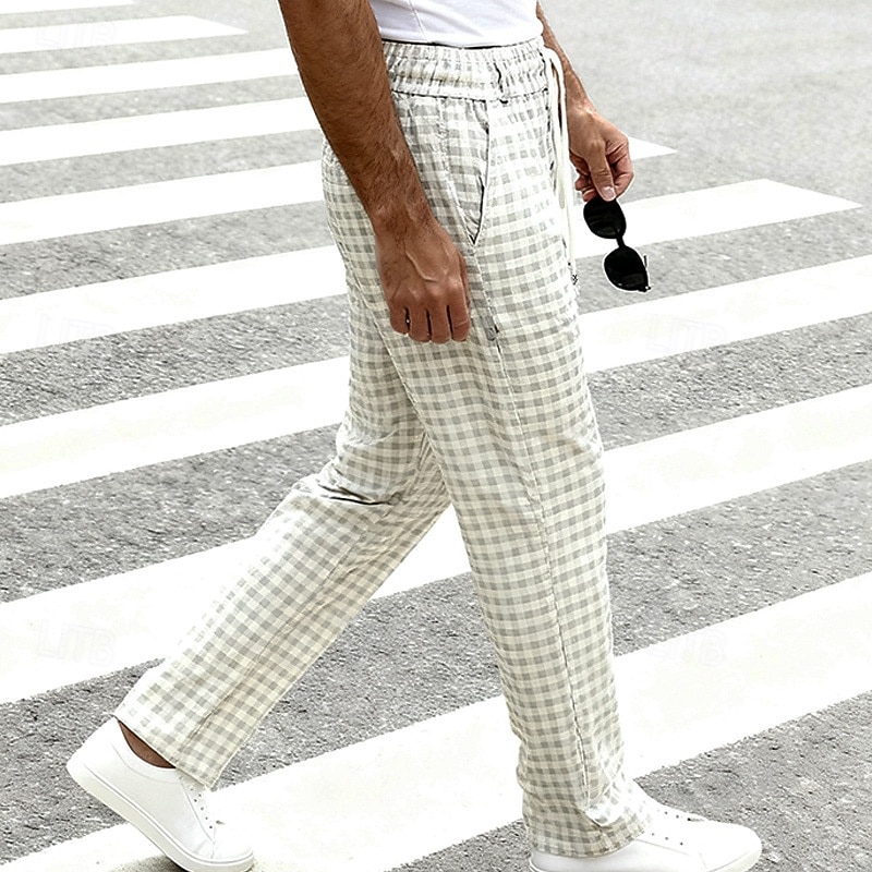 Men's Trousers Casual Pants Drawstring Pocket Elastic Waist Plaid Comfort Soft Outdoor Daily Holiday Fashion Classic Style Dark Khaki Light Khaki Micro-elastic 2026 - $24.99 –P9