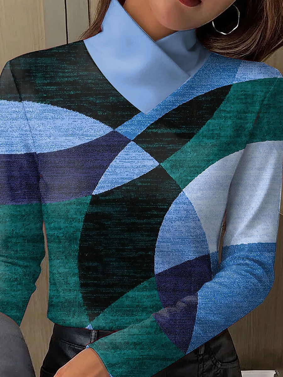 Damskie Podkoszulek Nadruk Graficzny Geometryczny Abstrakcja Elegancja Zabytkowe Elegancki Długi rękaw Golf Zwykłe topy Codzienny Niebieski Pomarańczowy Zielony Szary Wiosna Jesień Zima 2026 - $25.99 –P2