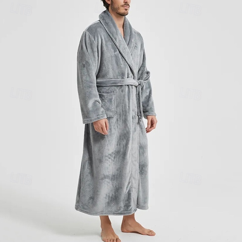 Муж. Домашняя одежда Ночная рубашка Ночная сорочка Банное платье Полотняное плетение Стиль Удобная обувь Дом Повседневные Хлопок Сохраняет тепло Дышащий V-образный вырез Длинный рукав Осень Зима 2026 - $35.99 –P3