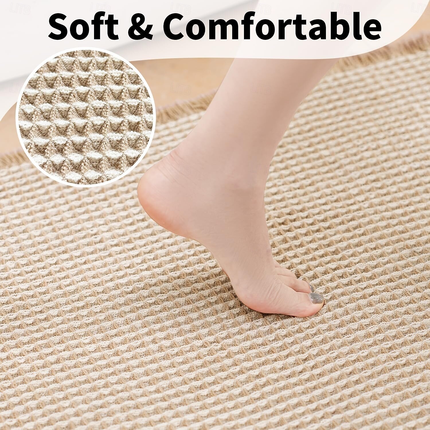 Vaflová koupelnová předložka, boho koupelnové koberečky, protiskluzové, pratelné, super savé a rychleschnoucí, malé koupelnové předložky, farmářská koupelnová dekorace, 18'' x 30'', khaki a bílá 2026 - $10.49 –P3