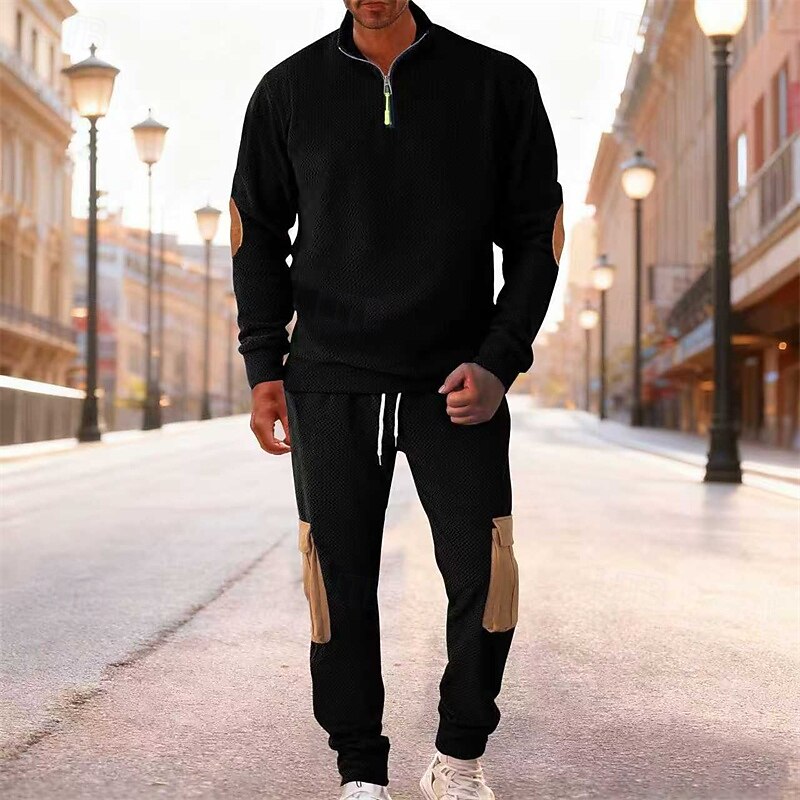 Homens Moletom Conjunto de roupas Colarinho Chinês Ao ar livre Diário Esportes Com Cordão Bolsos Half Zip Bloco de cor Preto Azul Céu cáqui Tosão Poliéster Roupas Esportivas Moda Roupa de rua Outono de 2026 por $66.99 –P14