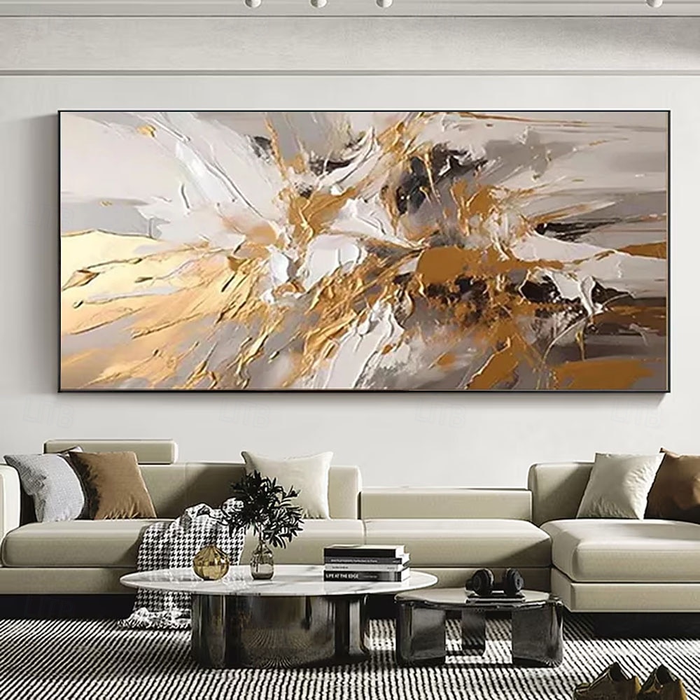 Gold oil painting handmade White Abstract Oil Painting on Canvas hand painted Bright Textured Original Foil Painting Art Large Modern Art painting for Living Room Wall Art Decor 2026 - $123.99 –P3