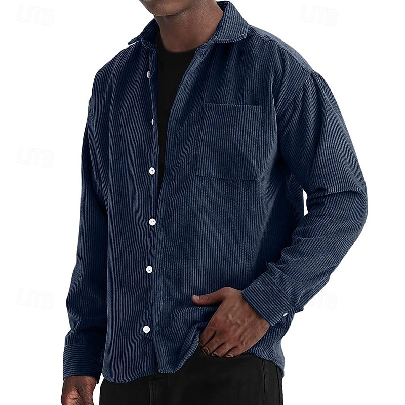 Bărbați Cămașă Cămașă casual Cămasă Corduroy Camașă cu nasturi Albastru piscină Negru Alb Roșu Vin Bleumarin Manșon Lung Simplu Rever Casual Zilnic Buzunar Îmbrăcăminte Modă Modern Casual 2025 - $24.99 –P11