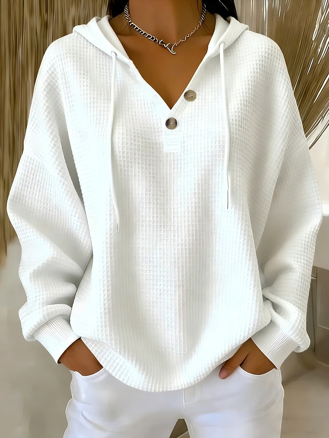 Women's Pullover Hoodie Sweatshirt Buttons Vintage Fashion Casual Long Sleeve Hooded Regular Tops Casual Home Dailywear Light Blue White Navy Blue Orange Beige Fall Winter 2026 - $29.99 –P5