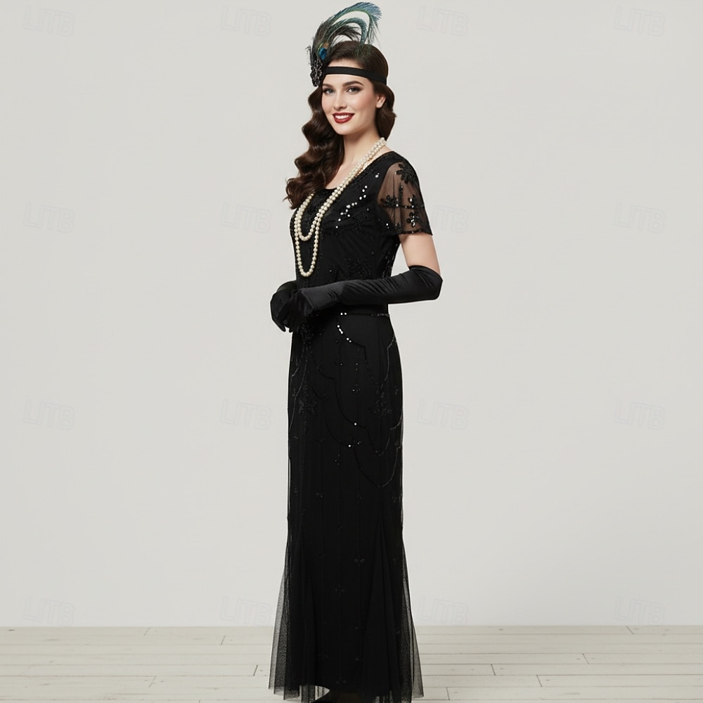 Set Anni Ruggenti Anni 1920 Lunghezza alla caviglia Vestito Abito da sera Abiti con accessori Maniche corte Il grande Gatsby Charleston Invitato al matrimonio Piuma Scollo a V Costume Per donna del 2026 a $85.99 –P1