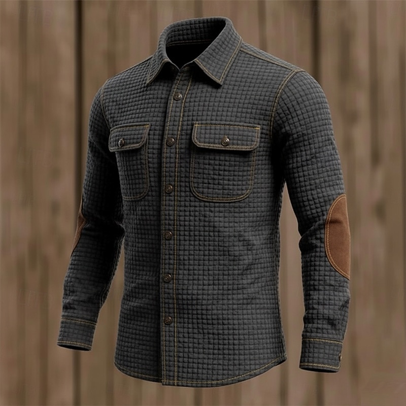 Herren Hemd Waffelhemd Freizeithemd Cargohemd Schwarz Dunkel Blau Kaki Grau Langarm Einfach Revers Outdoor Lässig Patchwork Bekleidung Mode Retro Vintage Klassisch 2025 - $24.99 –P3