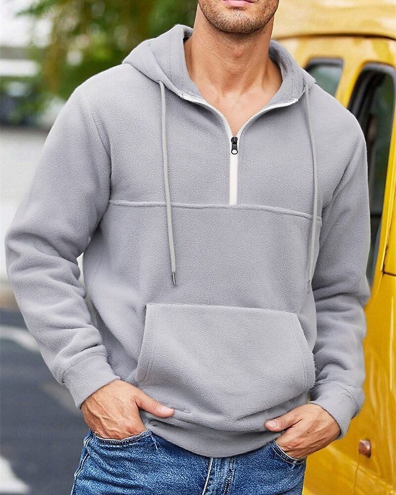 2026年 男性用 パーカー クォータージッパーパーカー フリースパーカー ブルー ブラック パープル ライトグレー ダックグレー フード付き 平織り ジッパー ポケット スポーツ 日常 祝日 ポリエステル ストリートファッション ベーシック カジュアル 秋 冬 衣類 パーカー トレーナー  コレクション – $32.99 –P4