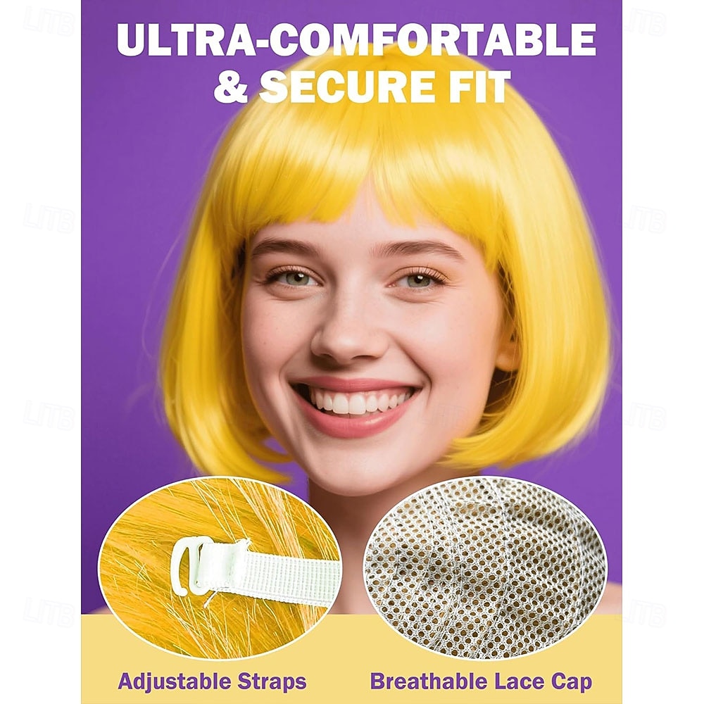 2026年 カーニバルウィッグ2026 ブロンド ピンク レッド ストレート ボブ ショート 合成フェスティバルウィッグ マルディグラ パレード コスプレ衣装ヘア のために 女性  コレクション – $21.99 –P5