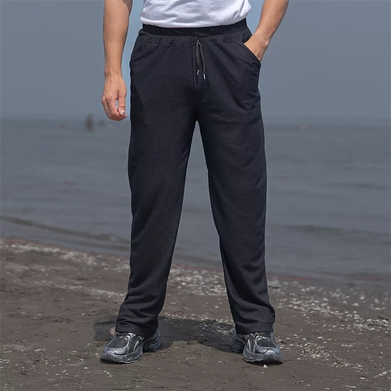 Men's Sweatpants Trousers Baggy Pants Straight Leg Sweatpants Waffle Pants Drawstring Pocket Elastic Waist Plain Comfort Soft Outdoor Daily Holiday Fashion Classic Style Black White Micro-elastic 2026 - $24.99 –P15