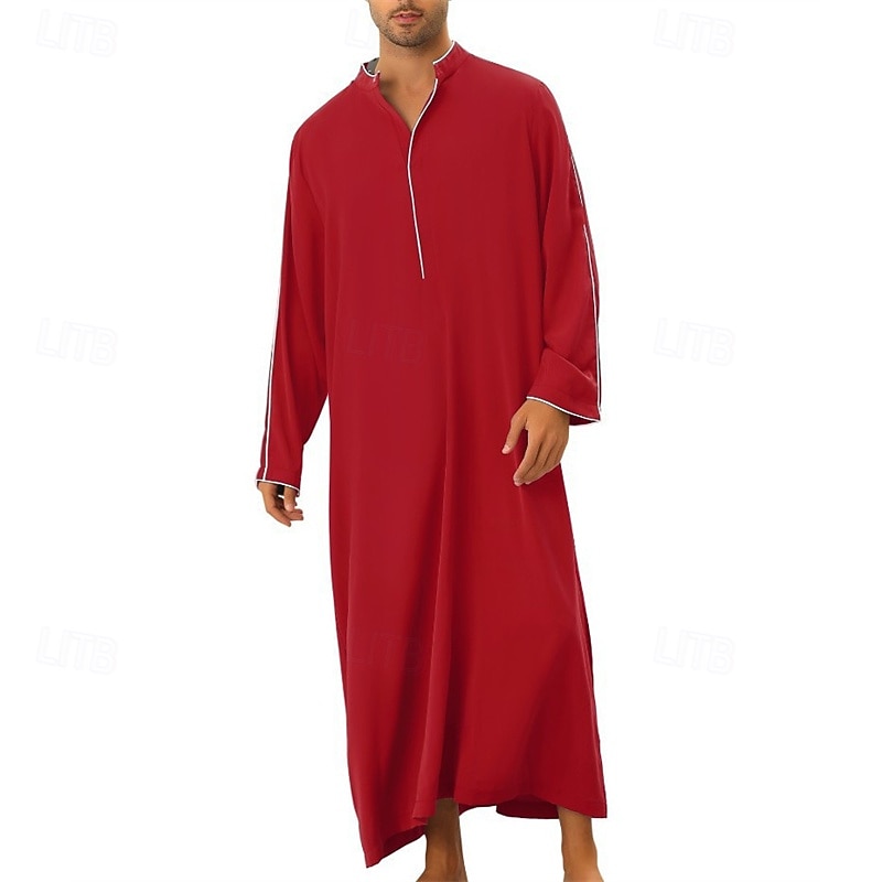 Men's Loungewear Nightgown Nightshirt Plain Stylish Comfort Home Daily Polyester Soft Breathable Stand Collar Long Sleeve Spring Fall Black White 2026 - $31.99 –P5