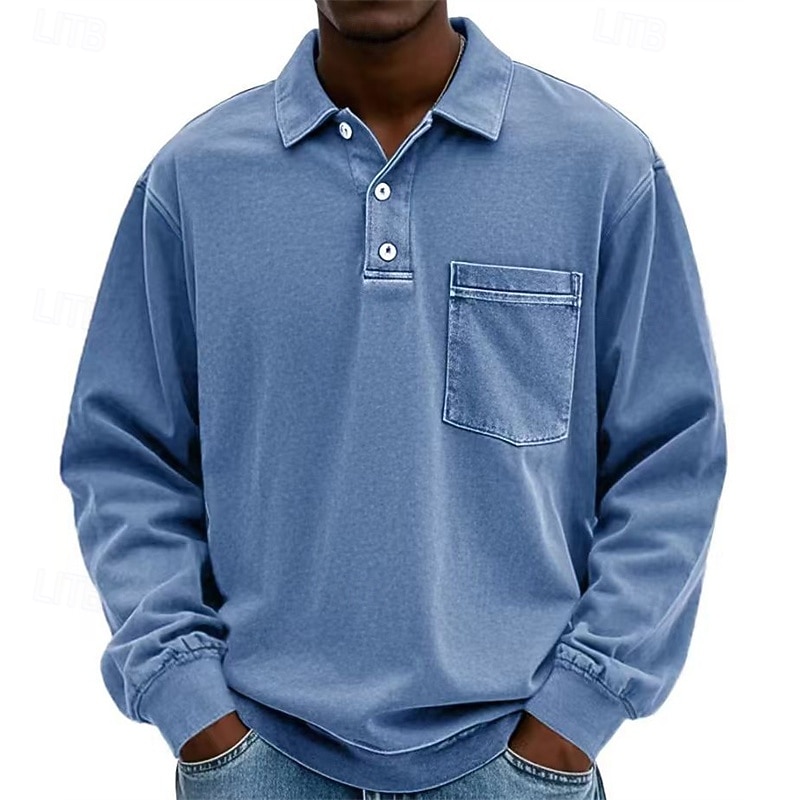 Herren Poloshirts Golfshirt Lässig Straße Revers Langarm Basic Modern Einfach Tasche Knöpfe Frühling Herbst Normale Passform Violett Marineblau Fuchsie Khaki Armeegrün Grau Poloshirts 2026 - $31.99 –P1