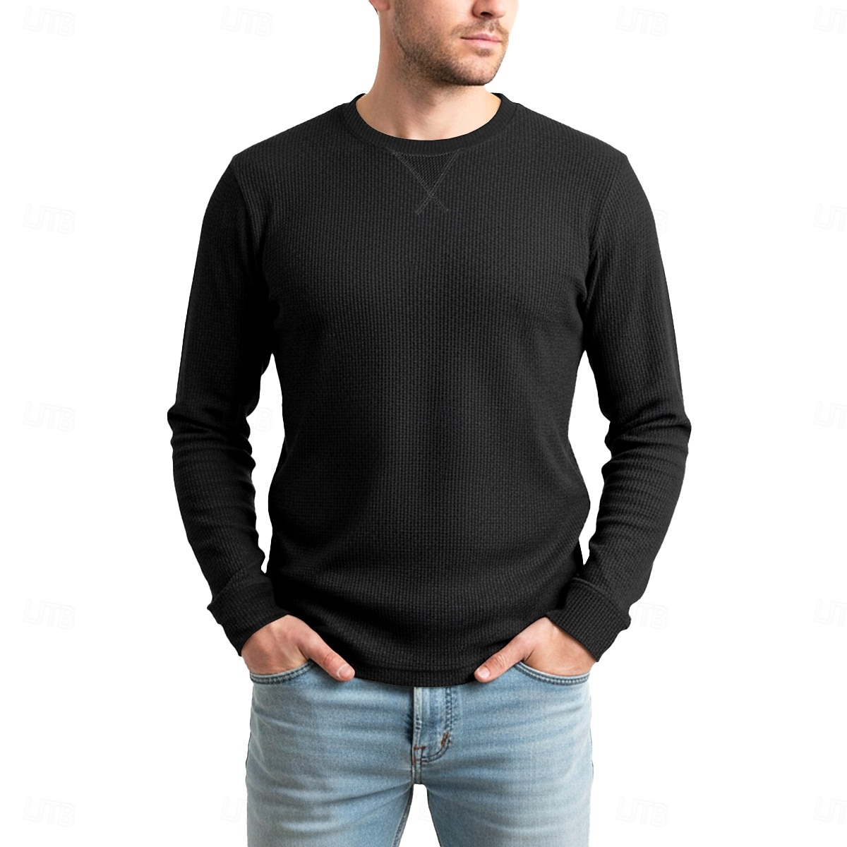 Муж. Футболка с вафельным рисунком Футболка Длинный рукав Вырез под горло Все сезоны Сплошной цвет Традиционный / винтаж На каждый день Гладкая ткань на открытом воздухе Дом Для занятий спортом 2026 - $15.99 –P8