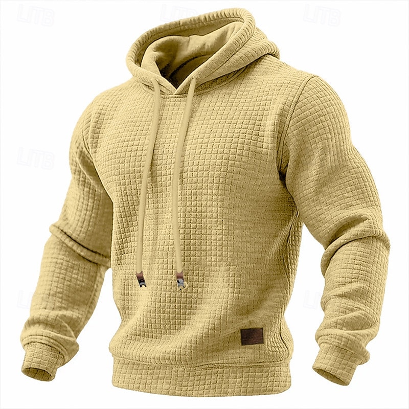 Homens Moletom Moletons Waffle Moletom com capuz Adamascado Preto Branco Verde Tropa Vermelho Com Capuz Tecido Textura Casual Diário Desportos e Ar livre Roupa de rua Legal Roupa de Esporte Primavera de 2026 por $24.99 –P9