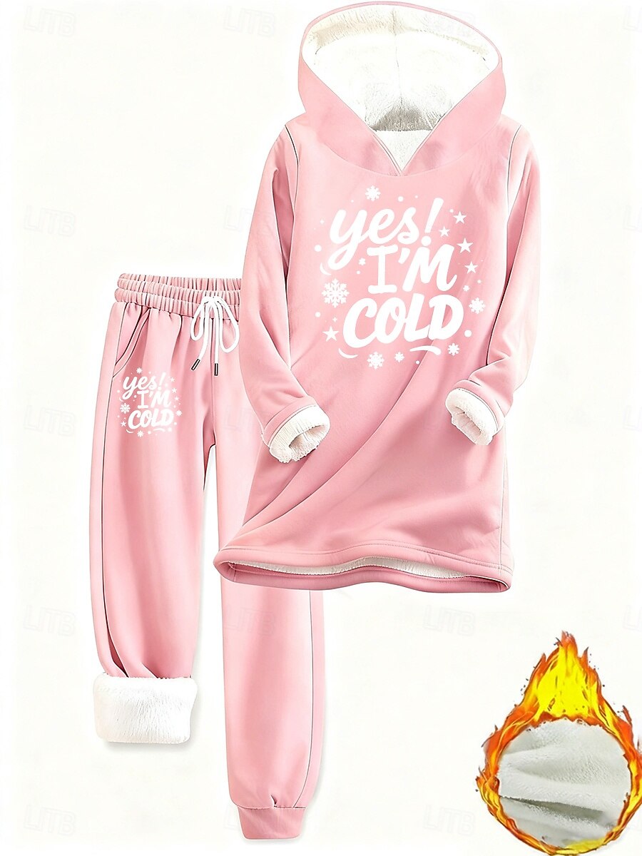 Mulheres Diário à moda Conjuntos de duas peças Moletom Conjuntos de calças Manga Longa Com Capuz Gráfico Letra Com Cordão Imprimir Casual Diário Azul Preto Rosa Outono Ajuste Largo de 2025 por $51.99 –P7