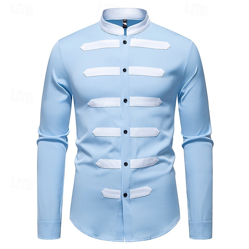 Herren Hemd Sommerhemd Freizeithemd Strandhemd Knopfhemd Schwarz Marineblau Himmelblau Langarm Farbblock Stehkragen Urlaub Hawaiianisch Patchwork Bekleidung Polyester Mode Lässig Bequem 2025 - $33.99 –P1