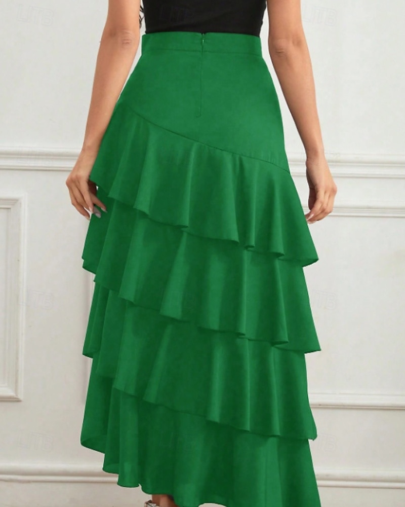 Per donna Elegante Moda Maxi Vita media Gonne Semplice Arricciato Inelastico Quotidiano Streetwear Vinaccia blu navy Nero Verde Estate del 2026 a $33.99 –P6