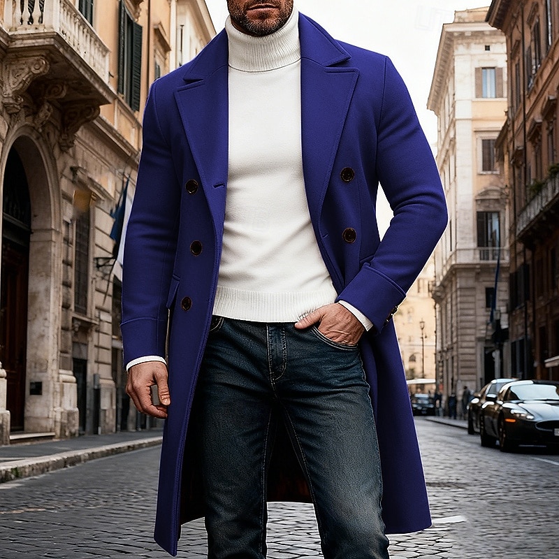 Homme Manteau d'Hiver Manteau Trench-Coat Long Trench-coat Extérieur Occasionnel Automne Hiver Polyester Chaleur Thermique Vêtements d'extérieur Vêtement Tenue Classique Uni Avec Poches Col à Revers de 2026 ? $45.99 –P6