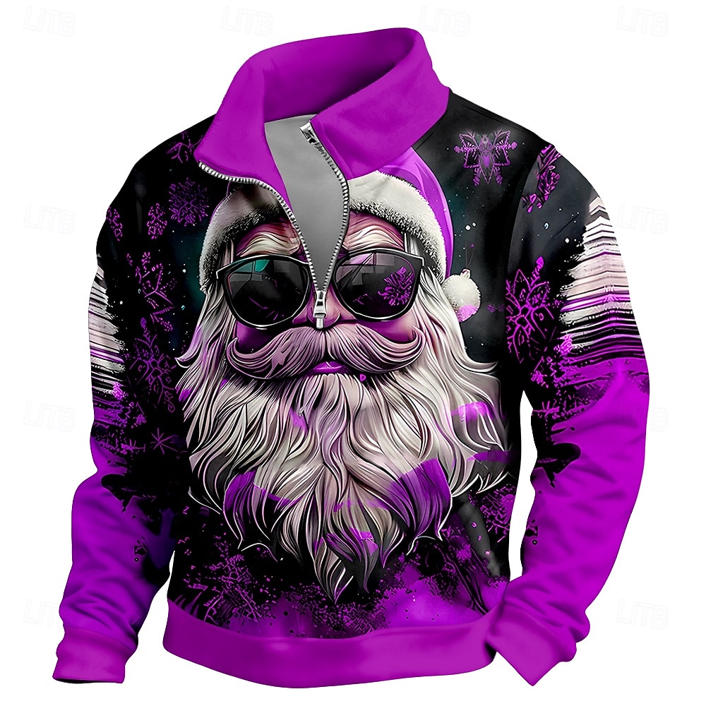 Natale Per uomo Babbo Natale Felpa Cool Quotidiano Elegante Manica Lunga Collo alla coreana All'aperto Casa Regalo Blu Rosso Viola Verde Cerniera Autunno Inverno progettista S M L XL XXL XXXL del 2026 a $33.99 –P4
