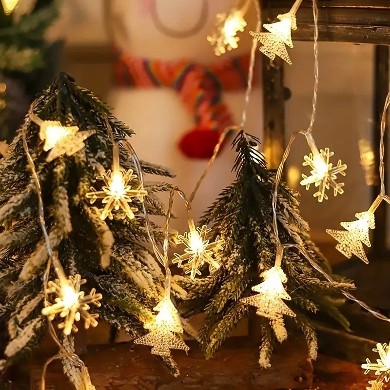 Julesnøfnuggetre fe-lyslenker 6m 40leds nyttårskranslys varm hvit til juletre hjem balkong ferie hage bryllup bursdagsfest dekorasjon 2025 - $15.49 –P2