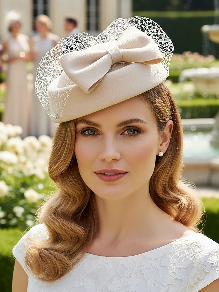 женская рождественская шапка из искусственной шерсти, с бантом и сеткой, несколько цветов для праздничных мероприятий, идеально подходит для торжеств и зимней моды 2025 - $14.99 –P3