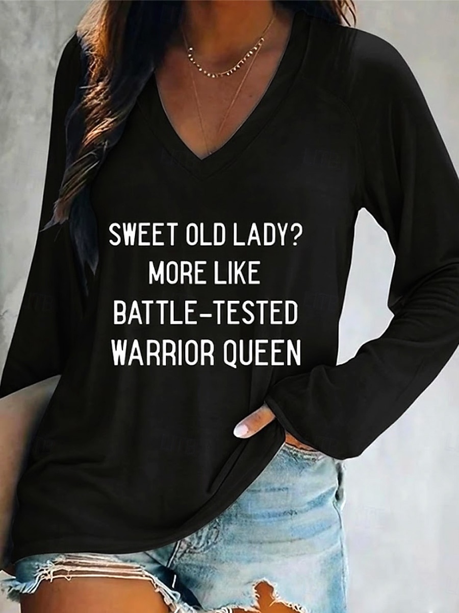 Kvinnors T-shirt lång ärm V-hals lång ärm grafisk avslappnad grundläggande tryck vanlig toppar vardag helg grå höst och vinter förvår 2026 - $24.99 –P3